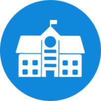 Rond bleu avec une école blanche en son centre.