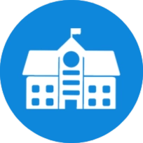 Rond bleu avec une école blanche en son centre.