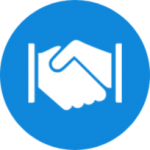 Rond bleu avec une poignée de main en son centre.