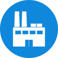 Rond bleu avec une usine blanche en son centre.
