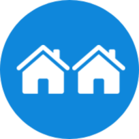 Rond bleu avec 2 maisons blanches à l'intérieur