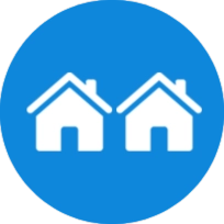 Rond bleu avec 2 maisons blanches à l'intérieur